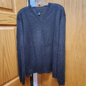 John Nordstrom Men V-Neck Sweater XL Dark Brown Merino Wool Silk Cashmere Blend